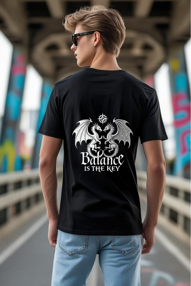 Men's Spiritual Symbols & Dragon Balance Black Classic Crew T-shirt