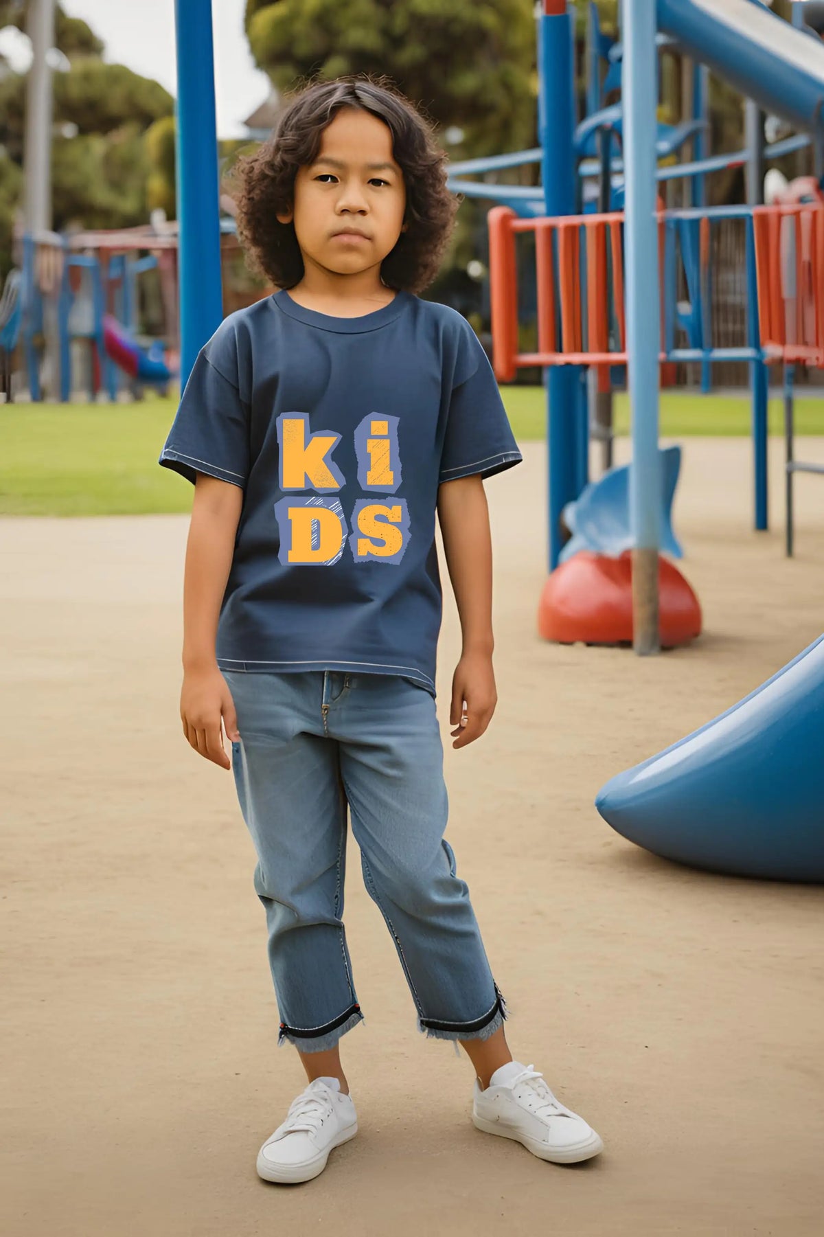 Boys Petrol Blue Round Neck Half Sleeve Kids T-shirt
