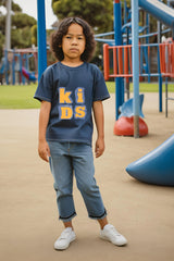 Boys Petrol Blue Round Neck Half Sleeve Kids T-shirt
