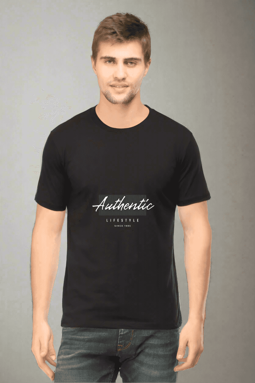 Black Color Round Neck Half Sleeve Authenticity T-Shirt