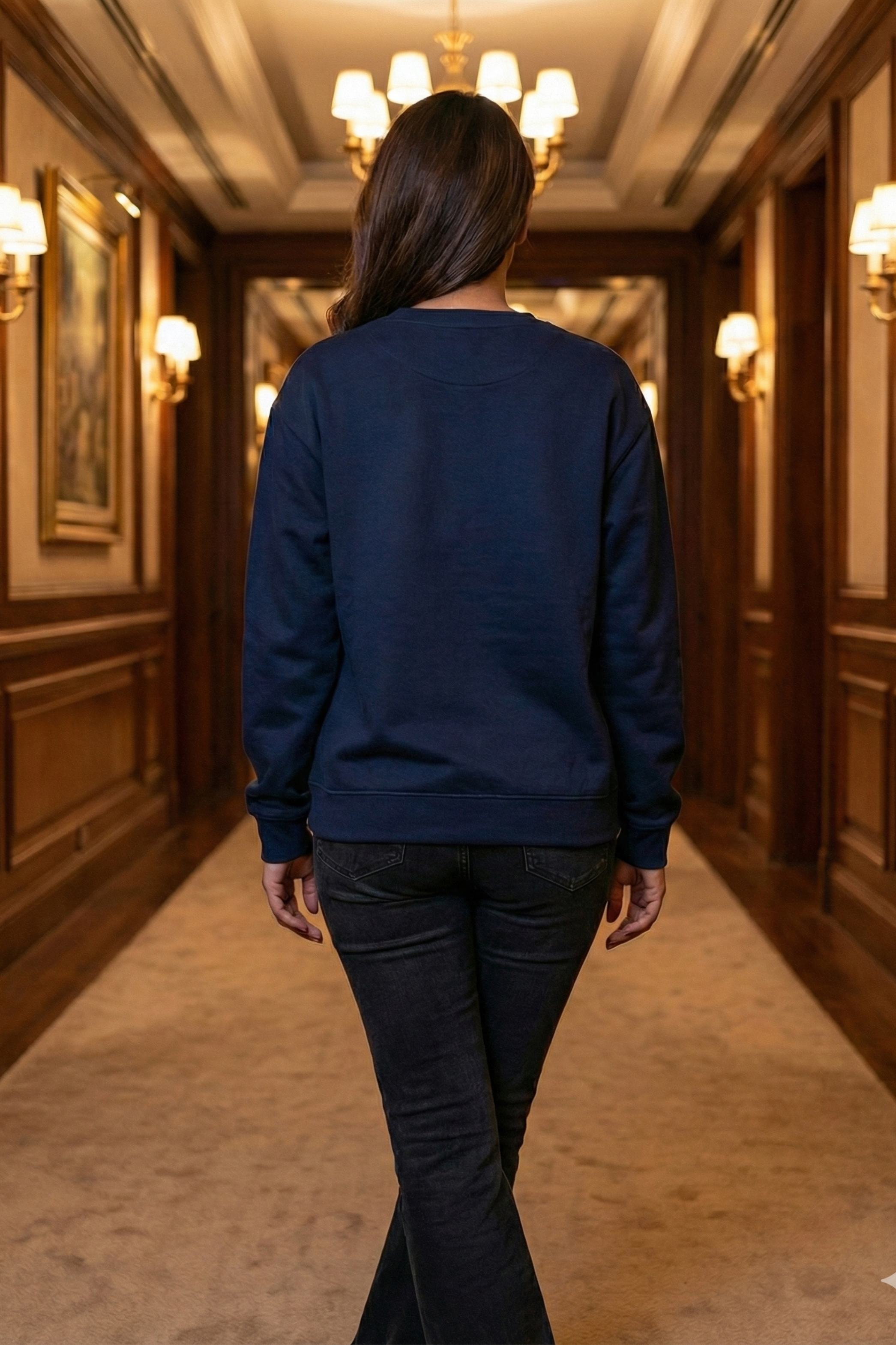 Unisex Navy Blue Retro Holiday Ornament, Tree, and Gift Sweatshirt