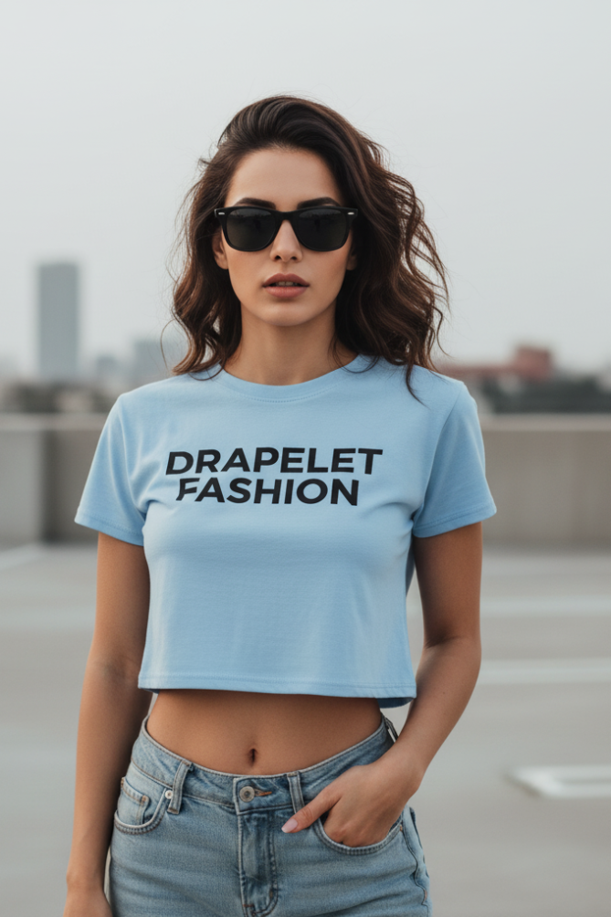 Women's Drapelet Sky Blue Crop Top