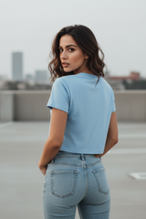 Women's Drapelet Sky Blue Crop Top