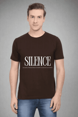 Men's Round Neck Coffee Brown Half Sleeve Silence T-Shirt