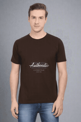 Coffee Brown Round Neck Half Sleeve Authenticity T-Shirt