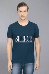 Men's Round Neck Petrol Blue Half Sleeve Silence T-Shirt