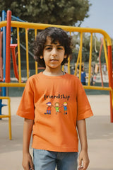Boys Orange Round Neck Half Sleeve Dosti T-shirt