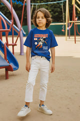 Boys Royal Blue Round Neck Half Sleeve Space Odyssey T-shirt