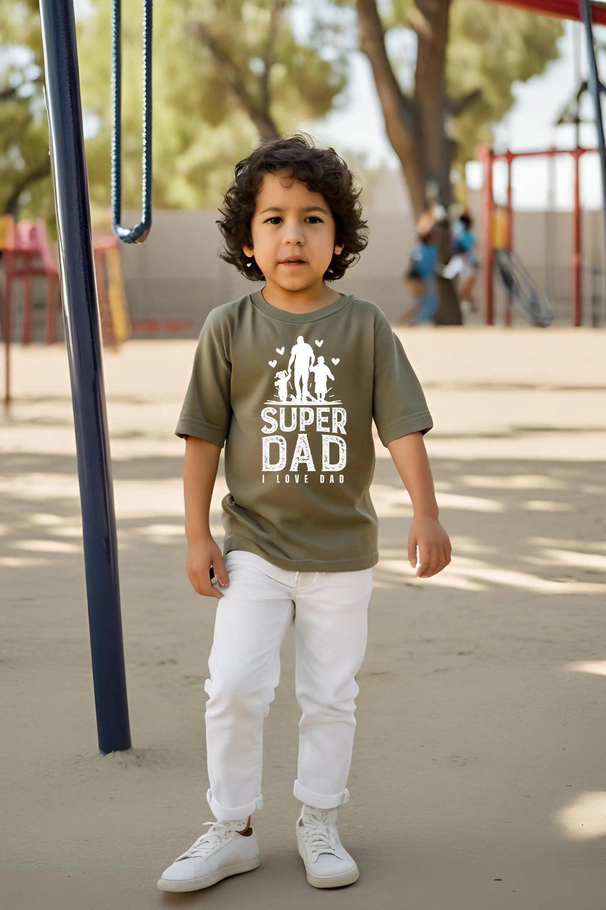Boys Olive Green Round Neck Half Sleeve Dad Love T-shirt