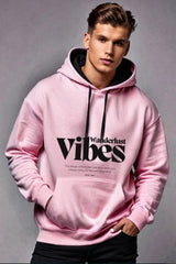 Men's Wanderlust Vibes Baby Pink Oversized Hooded Sweatshirt