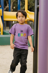 Boys Purple Round Neck Half Sleeve Big Bro T-shirt