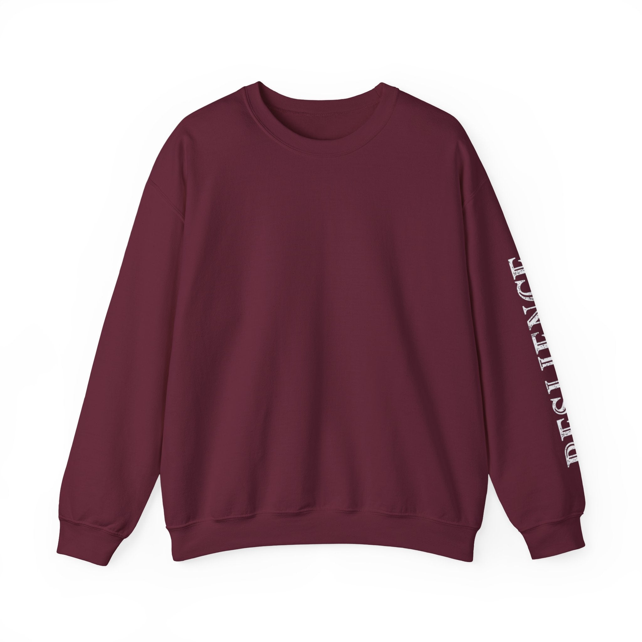 White Minimal Crewneck Sweatshirt — Subtle Sleeve Text Casual Pullover