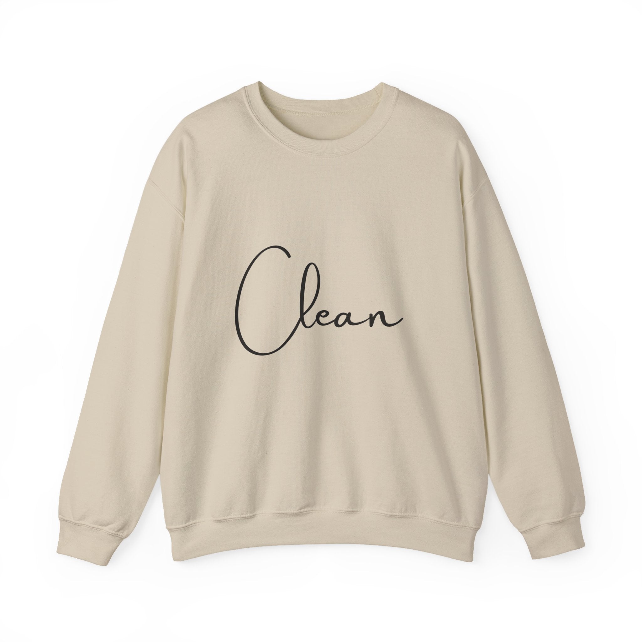 Crewneck Sweatshirt - "Clean" Minimal Script Graphic, Cozy Casual Pullover for Everyday Wear