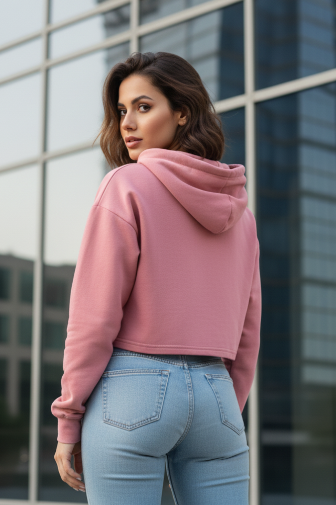 Women's Plain Baby Pink Crop Hoodies