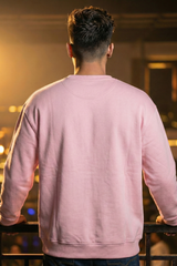 Unisex Light Baby Pink Embroidered Santa & Christmas Trees Oversized Sweatshirt