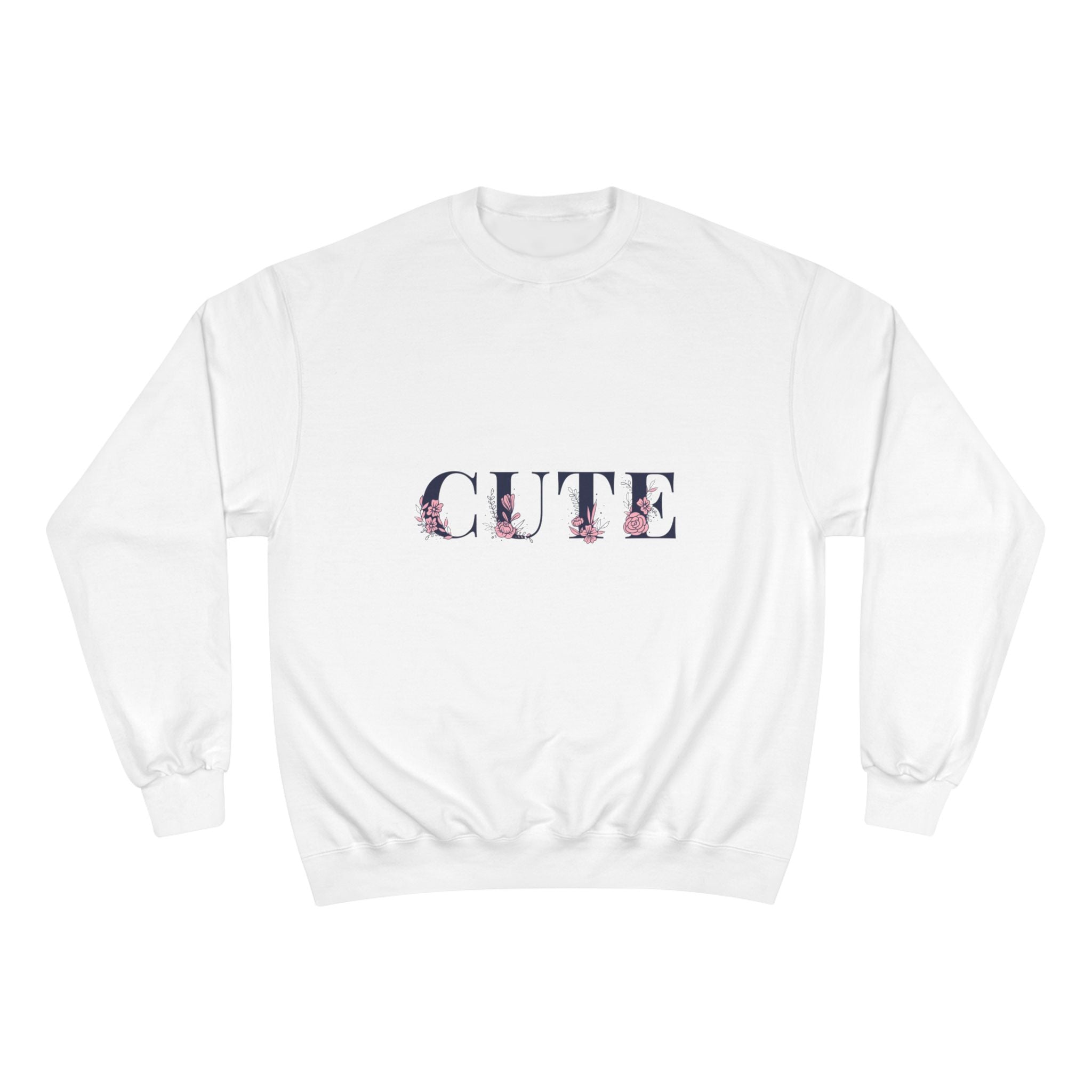 Cute Floral Sweatshirt — 'CUTE' Script Cozy Pullover for Women & Teens