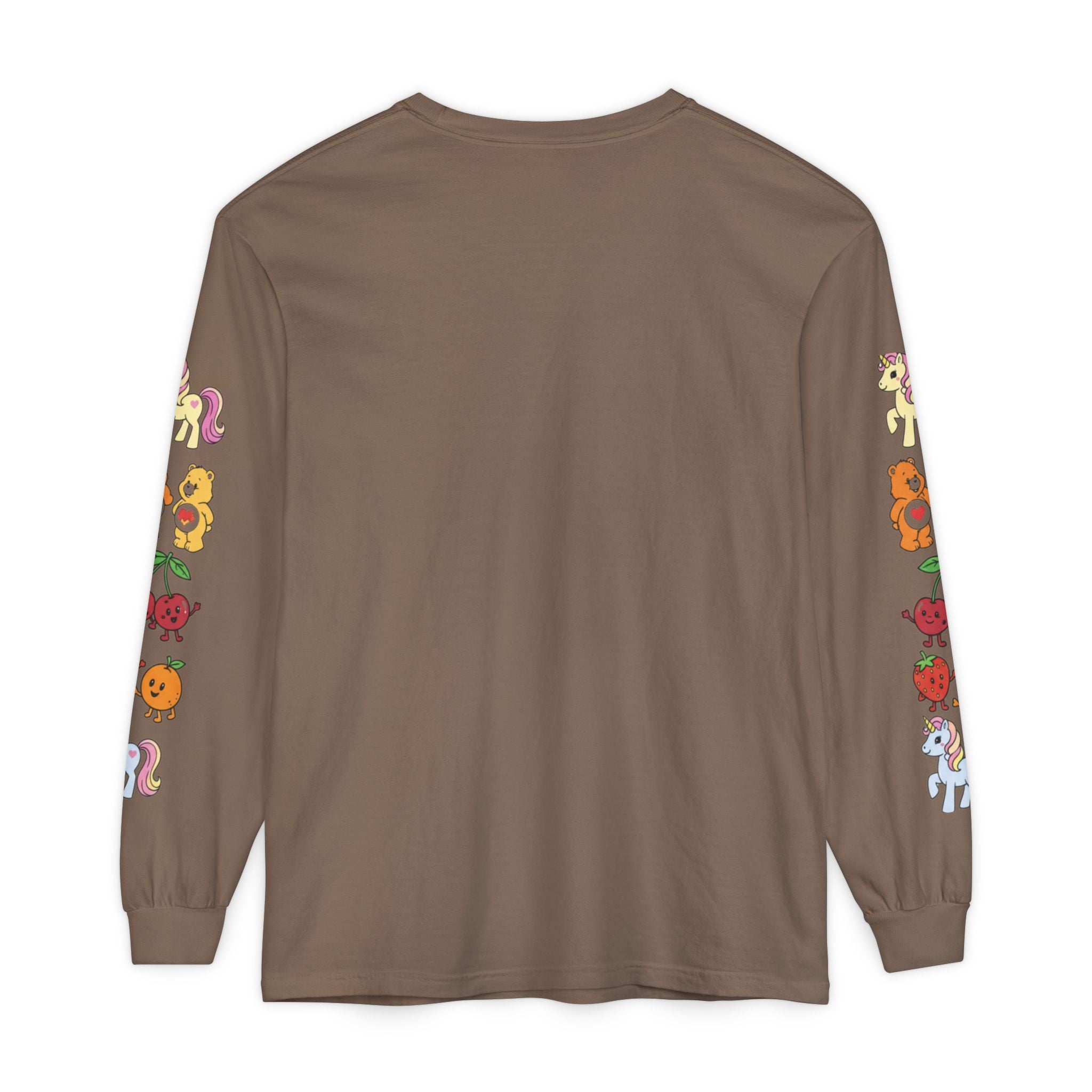 Long Sleeve T‑Shirt — Retro Cute Fruit & Pony Sleeve Print