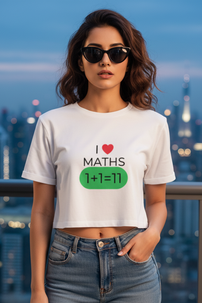 Women's "Math's Humor" White Crop Top