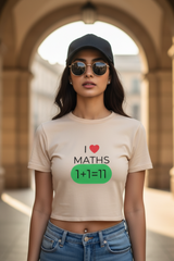 Women's "Math's Humor" Beige Crop Top