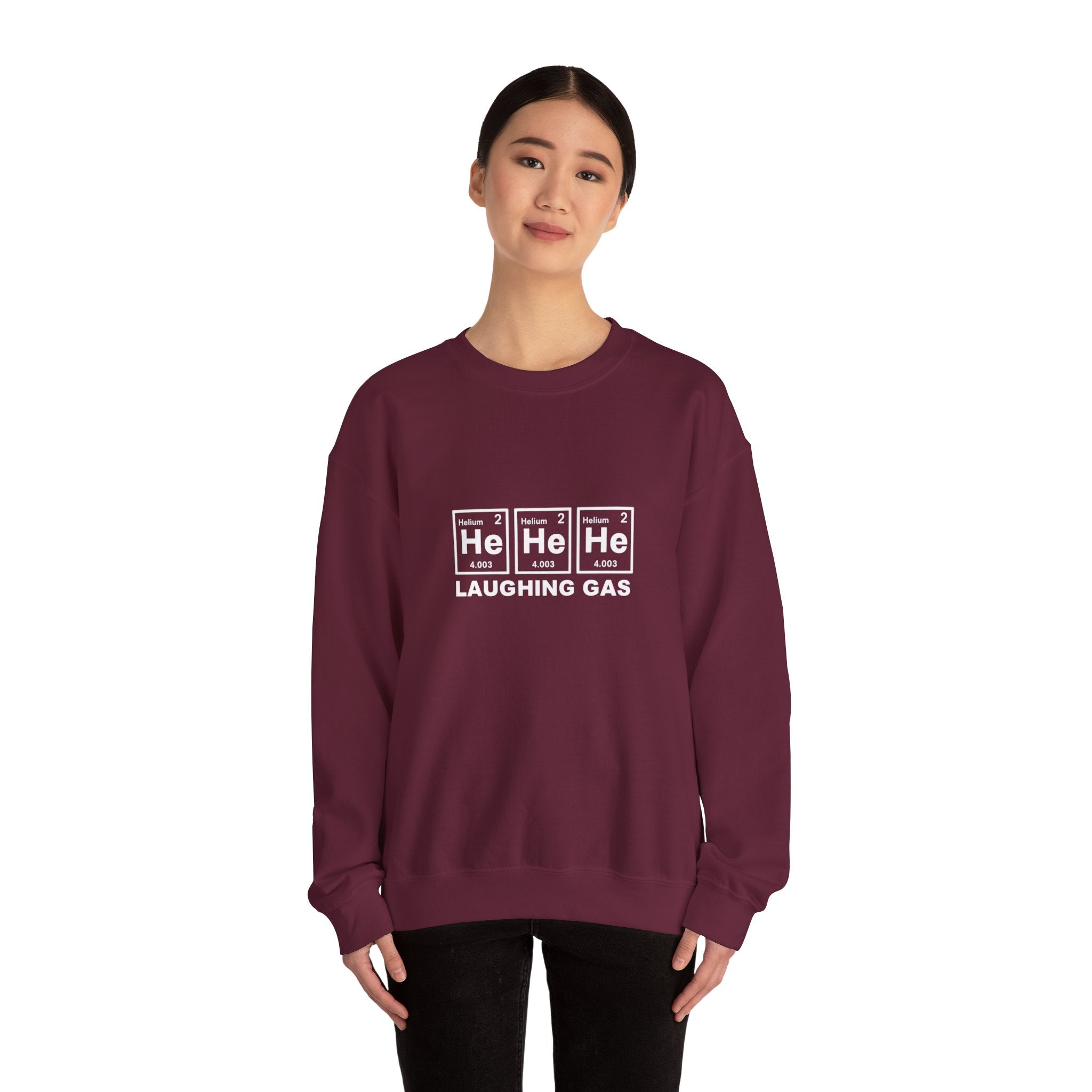 Laughing Gas Crewneck Sweatshirt — He He He Chemical Element Design