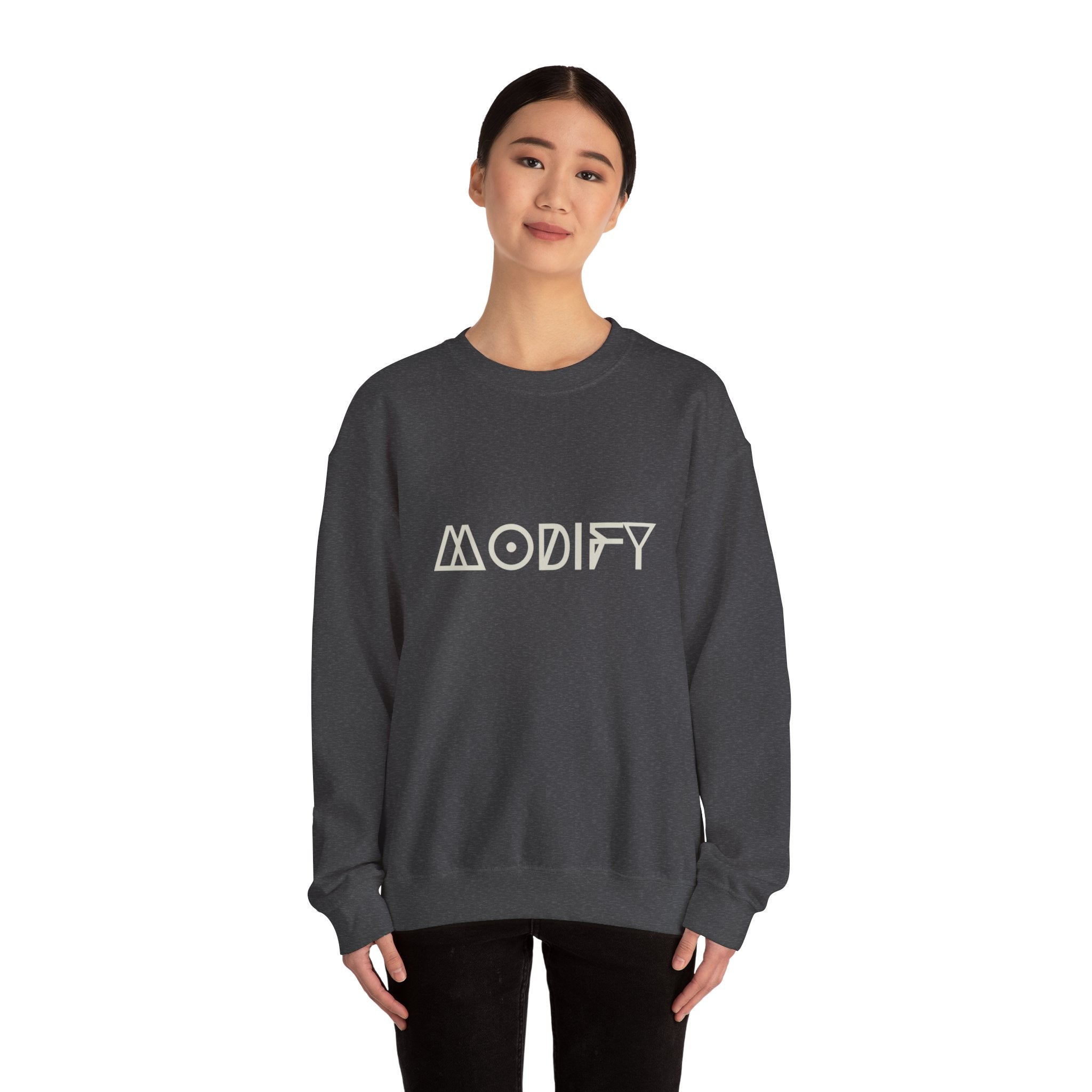 Modify Crewneck Sweatshirt — Minimalist Geometric 'MODIFY' Logo Pullover