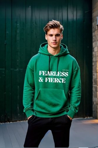 Men's Fearless Bottle Green Oversized Hooded Sweatshirt