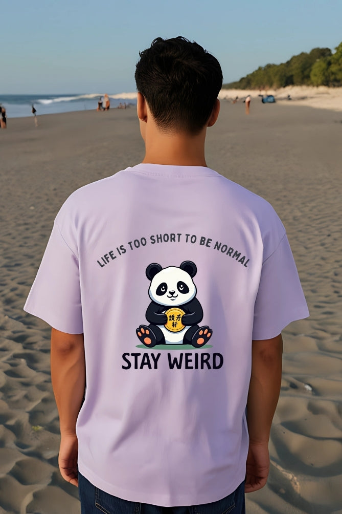 Men's "Stay Weird" Panda Graphic Lavender Classic Crew T-Shirt