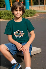 Boys Petrol Blue Round Neck Half Sleeve Game Controller T-shirt