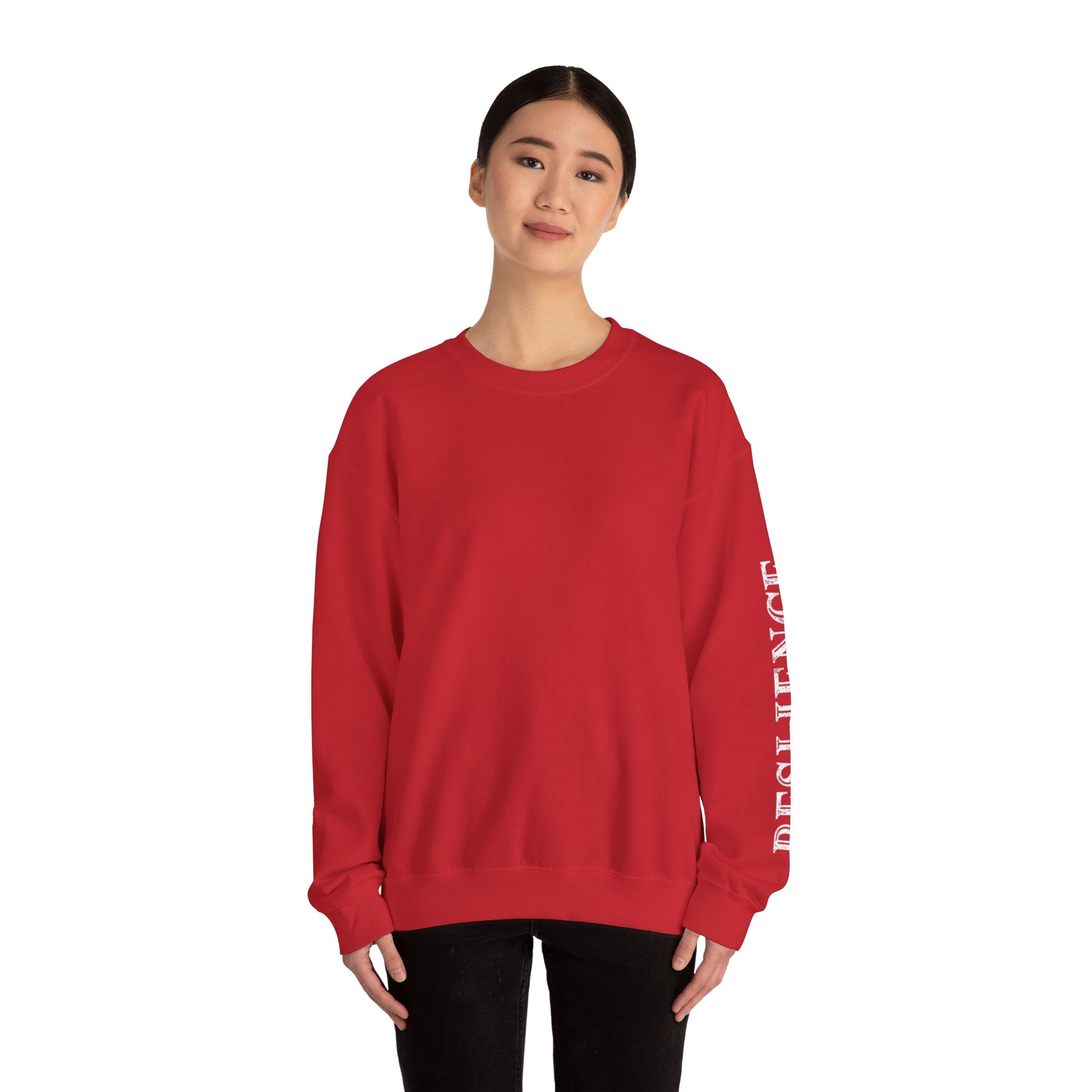 White Minimal Crewneck Sweatshirt — Subtle Sleeve Text Casual Pullover