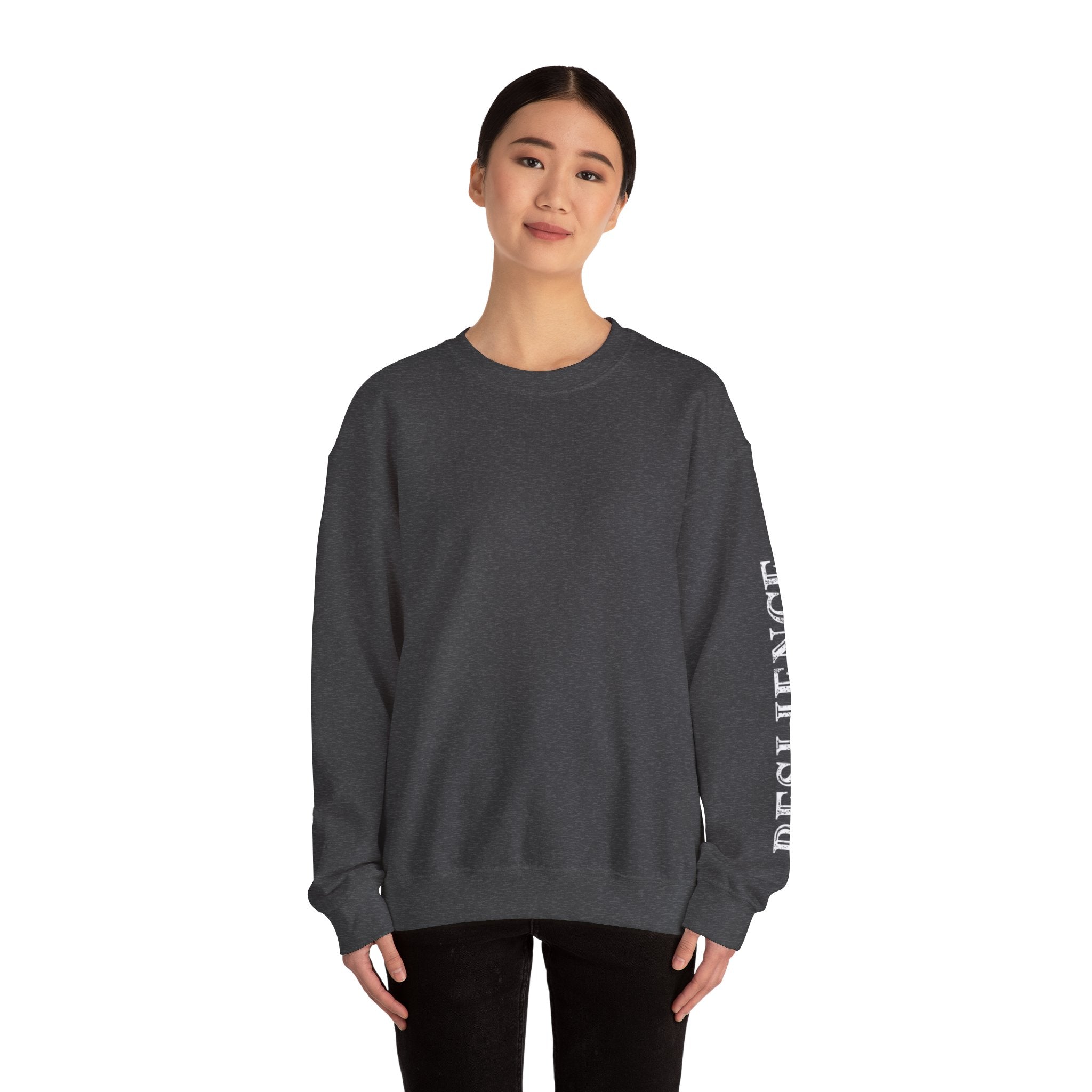 White Minimal Crewneck Sweatshirt — Subtle Sleeve Text Casual Pullover