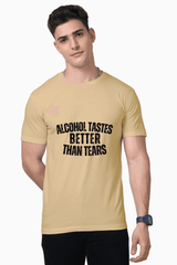 Unisex "Alcohol Tastes Better Than Tears" Beige Premium Supima T-Shirt
