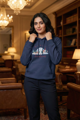 Unisex Navy Blue Charming Illustrated Christmas Hoodie