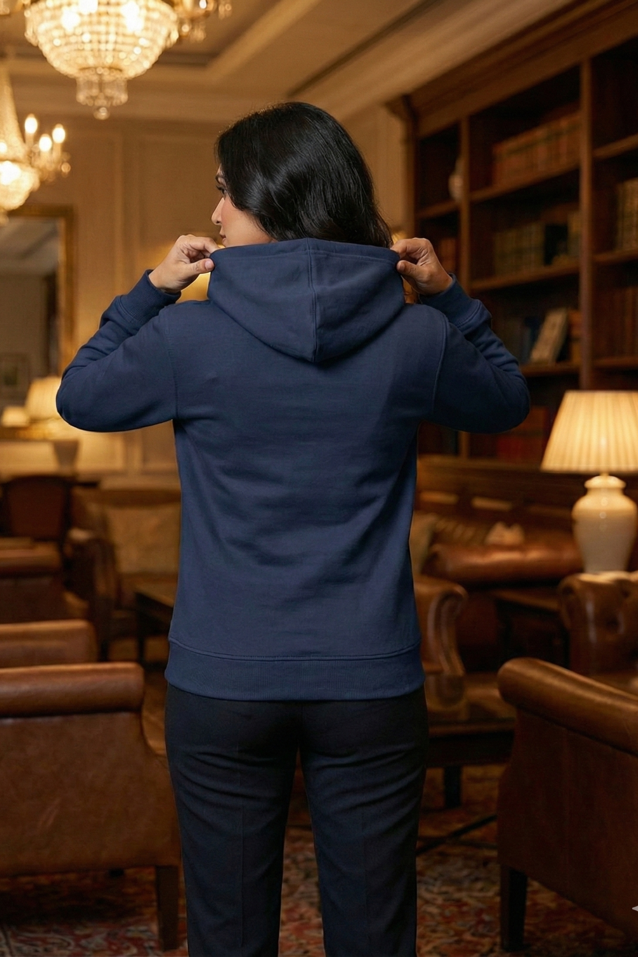 Unisex Navy Blue Charming Illustrated Christmas Hoodie