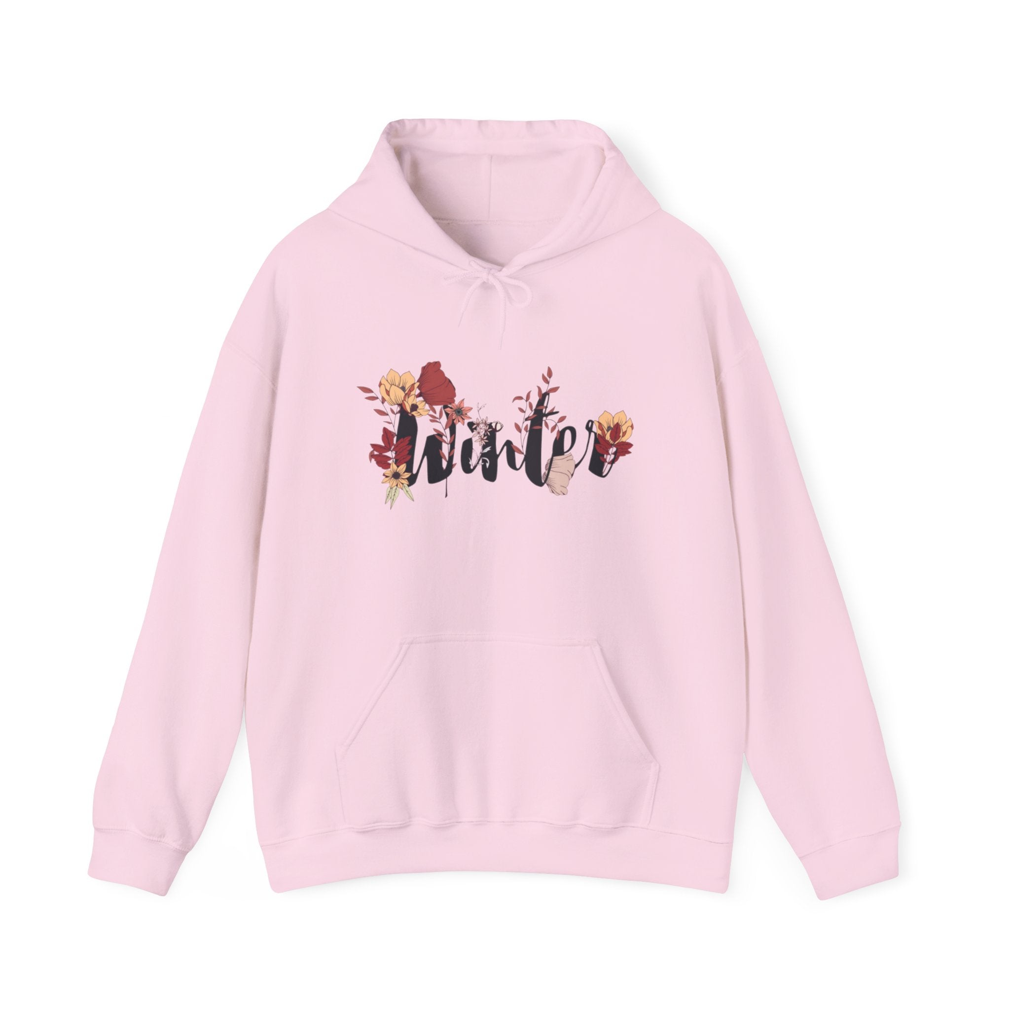 Winter Floral Hoodie — 'Winter' Script with Autumn Blooms, Cozy Seasonal Pullover