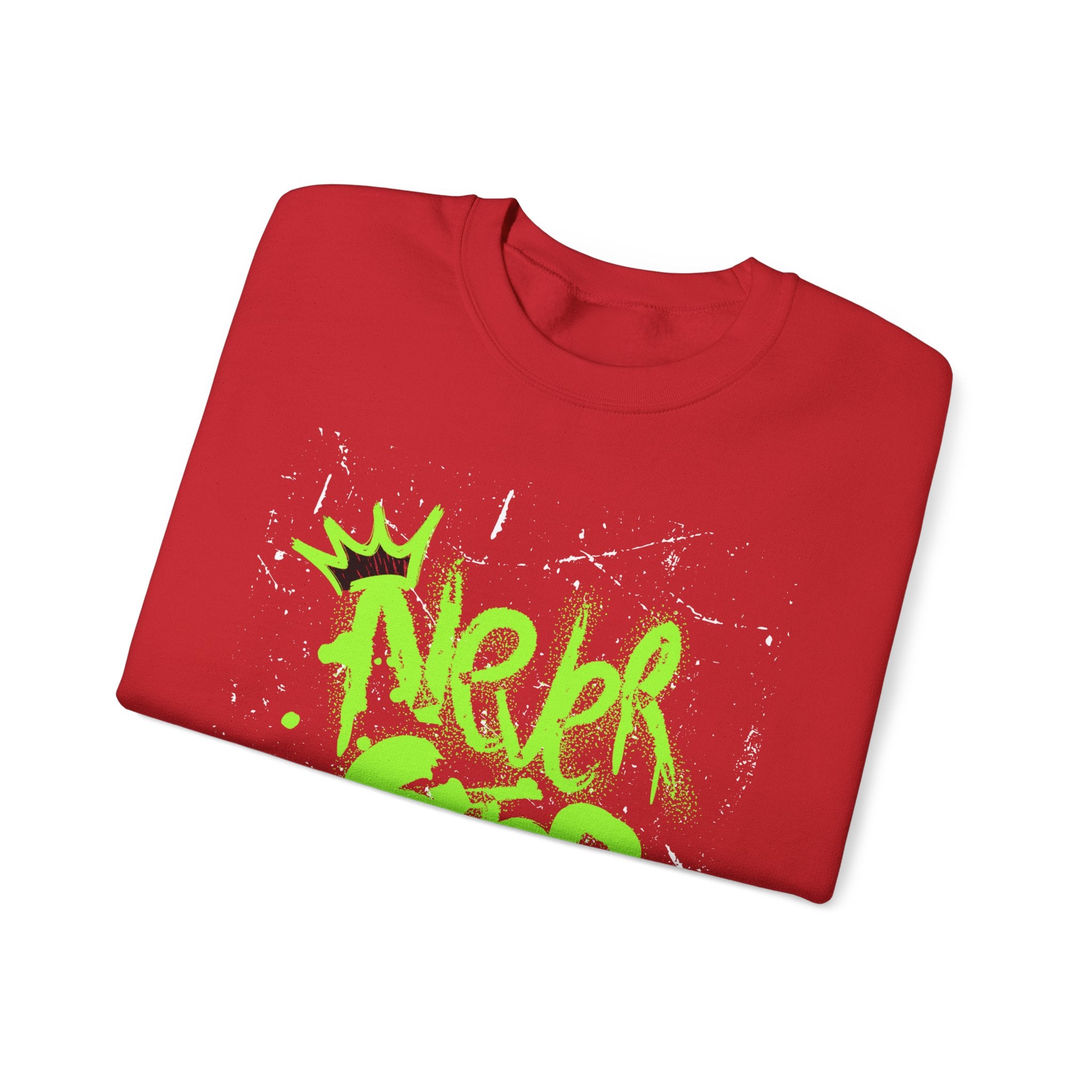 Crewneck Sweatshirt — Neon Green 'Never Stop' Graffiti Design