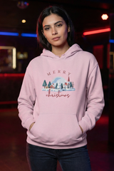 Unisex Light Baby Pink Charming Illustrated Christmas Hoodie