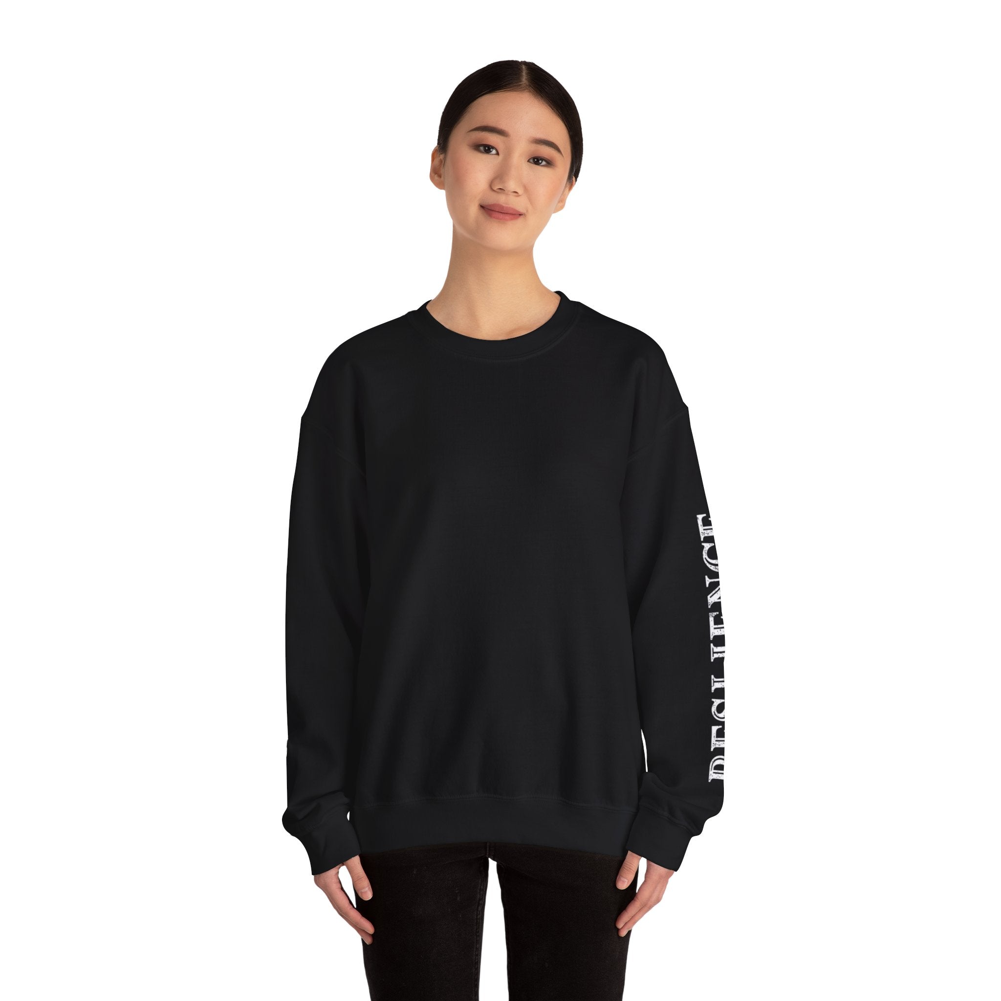 White Minimal Crewneck Sweatshirt — Subtle Sleeve Text Casual Pullover