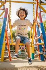 Boys Beige Round Neck Half Sleeve Dosti T-shirt