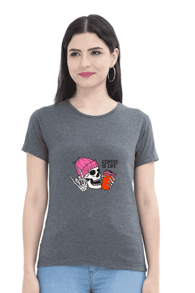 Women Round Neck Half Sleeve Skull T-Shirt