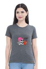 Women Round Neck Half Sleeve Skull T-Shirt