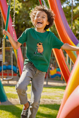 Boys Bottle Green Round Neck Half Sleeve Be Cool T-shirt