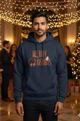 Unisex Navy Blue Cozy Holiday Greetings Graphic Hoodie