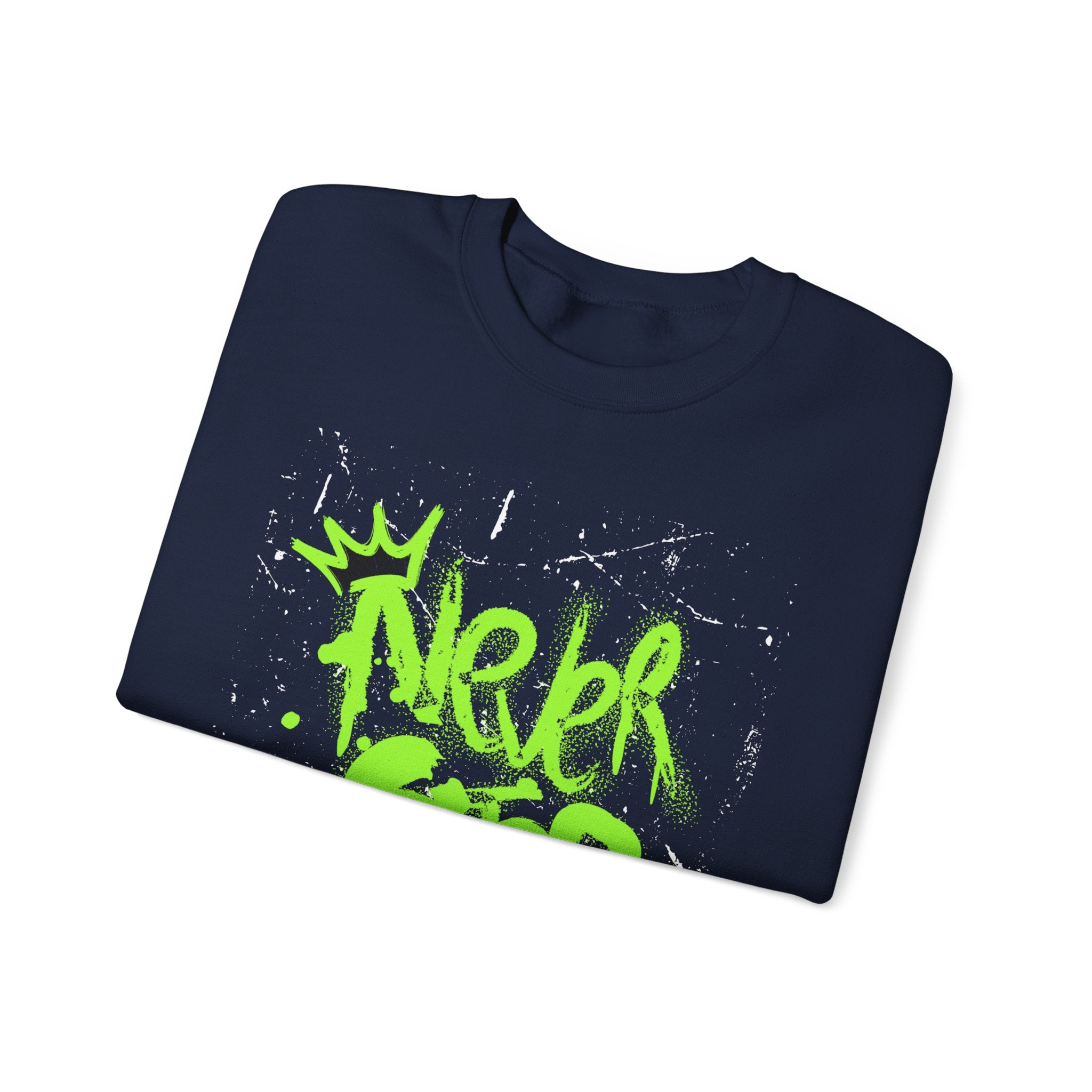 Crewneck Sweatshirt — Neon Green 'Never Stop' Graffiti Design