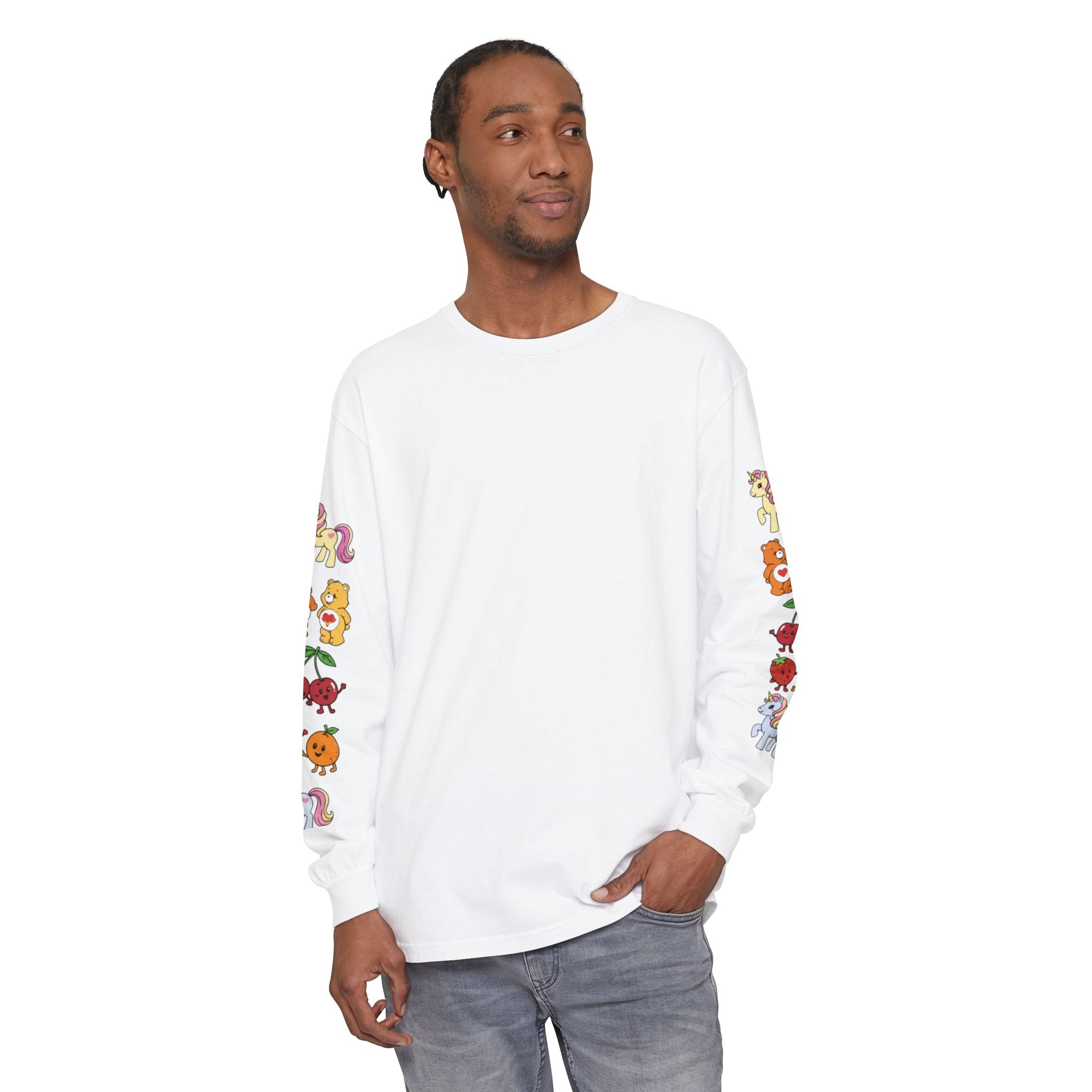 Long Sleeve T‑Shirt — Retro Cute Fruit & Pony Sleeve Print