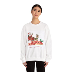 Christmas Crewneck Sweatshirt – 'Merry Christmas' Santa & Reindeer Holiday Sweater