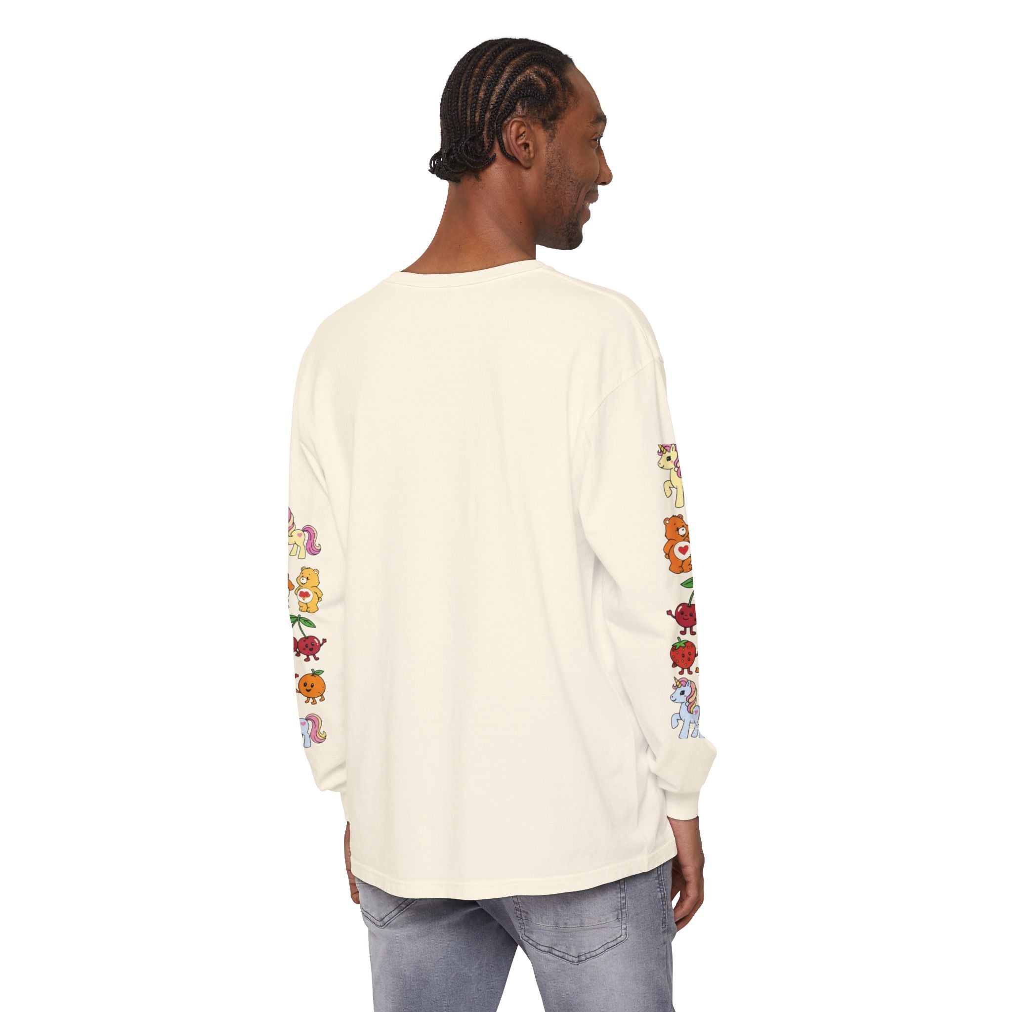 Long Sleeve T‑Shirt — Retro Cute Fruit & Pony Sleeve Print