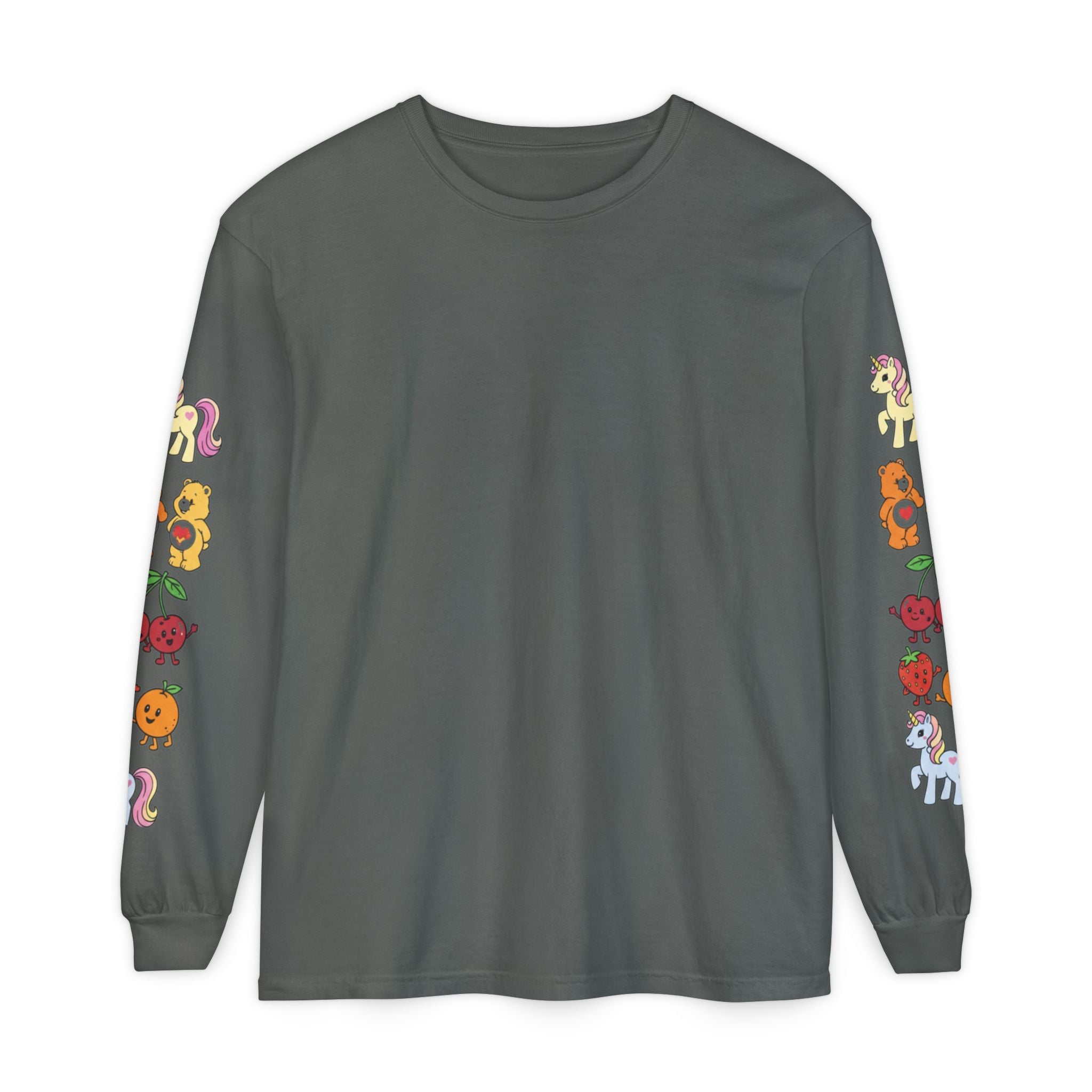 Long Sleeve T‑Shirt — Retro Cute Fruit & Pony Sleeve Print