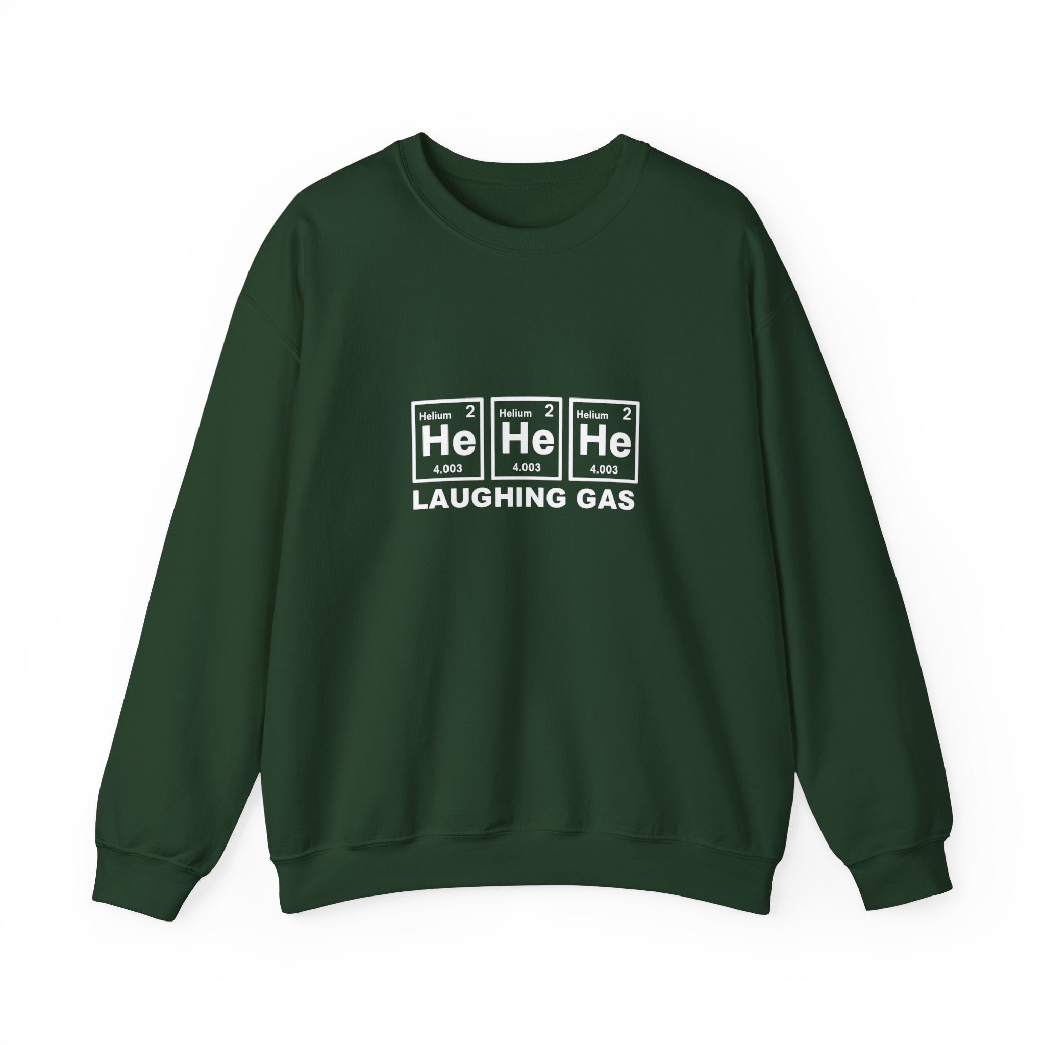 Laughing Gas Crewneck Sweatshirt — He He He Chemical Element Design