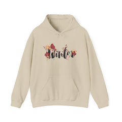 Winter Floral Hoodie — 'Winter' Script with Autumn Blooms, Cozy Seasonal Pullover