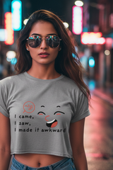 Women's I Made It Awkward Grey Melange Crop Top